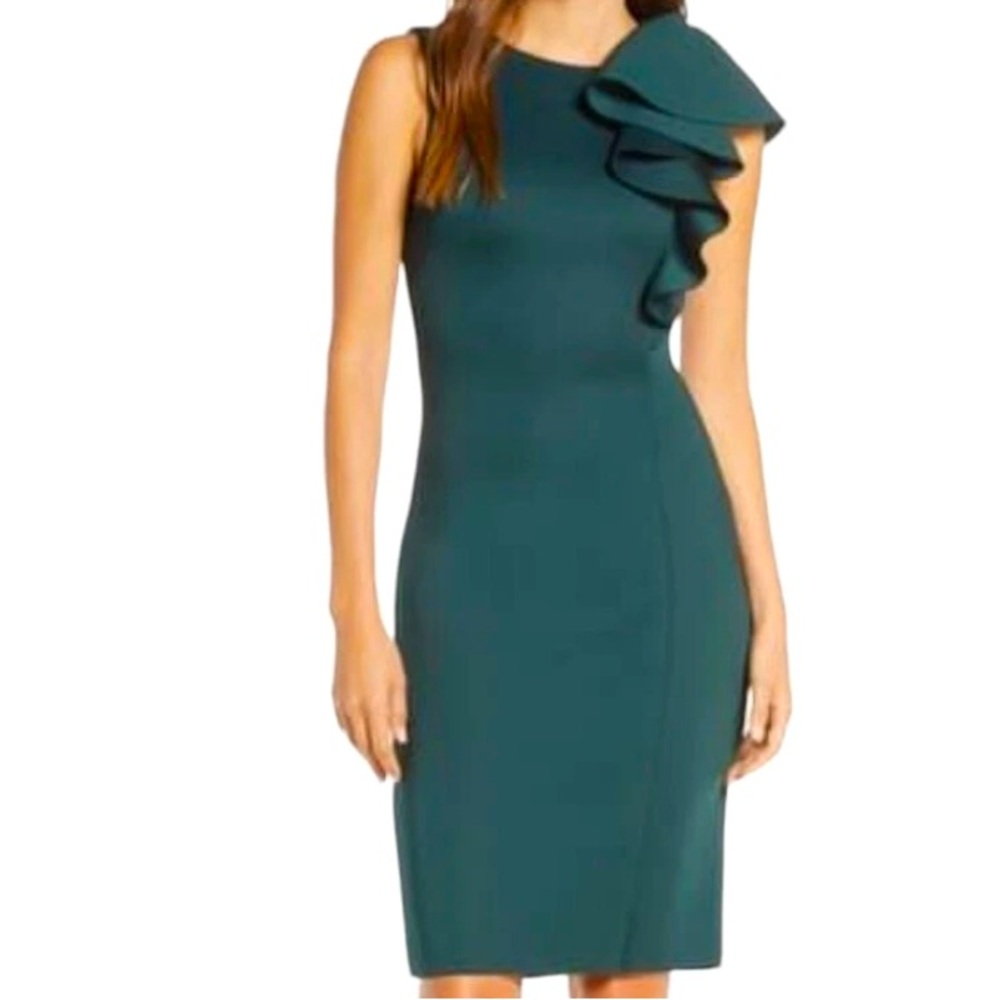 Eliza J Green Asymmetrical Ruffled One Shoulder Dress